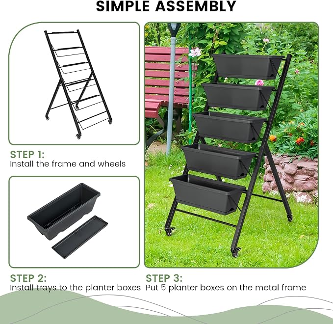 Giantex Set of 2 Vertical Raised Garden Bed on Wheels, Elevated Planter Raised - Image 5