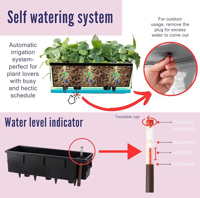 LaLaGreen Wall Planters for Outdoor Black Self Watering System Hanging Plant - Image 3