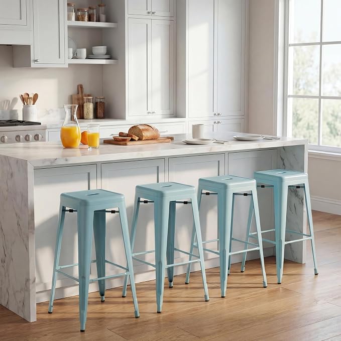 Shahoo 30 Inches Metal Bar Stools Counter Height Stackable Backless Stools - Image 2