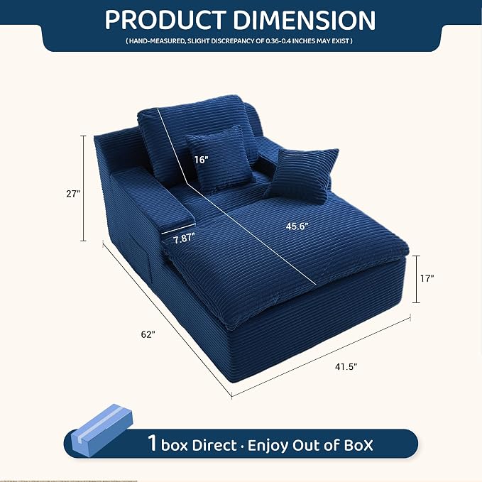 63" Chaise Lounge Chair Indoor, Set of Convertible Sleeper Sofa Couch - Image 2