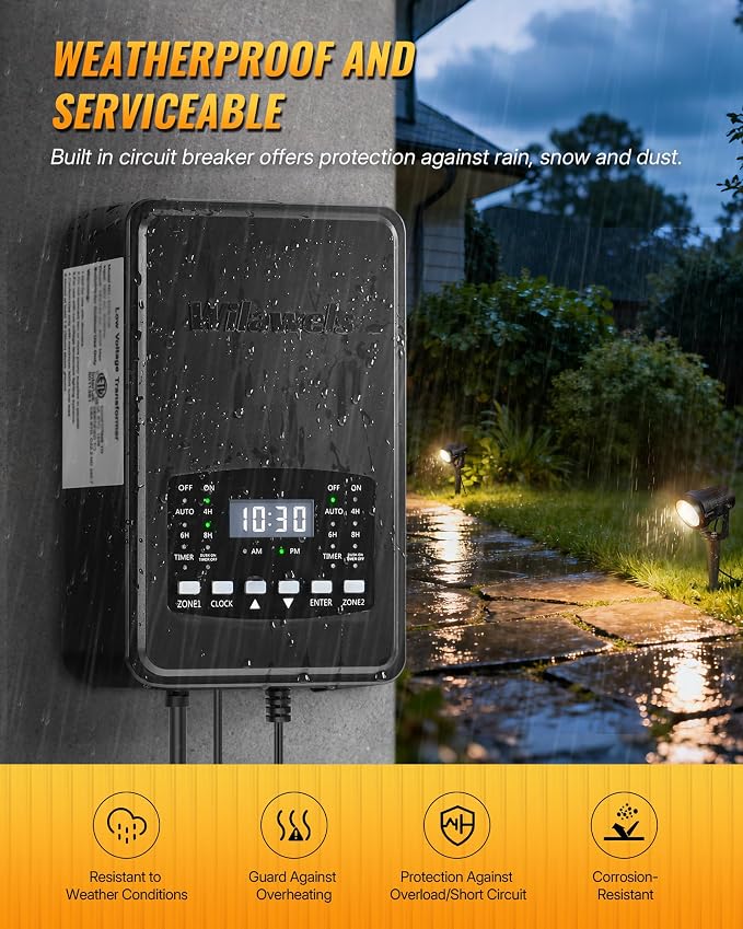 12 Pack Landscape Lights with 2 Zone 300W Low Voltage Transformer, 3000K 12V - Image 5