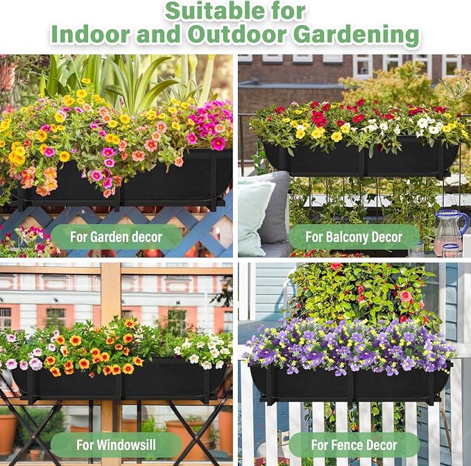 Riare 4 Pack 30 Inch Black Fabric Window Box Liners- Felt Square Trough Planter - Image 7