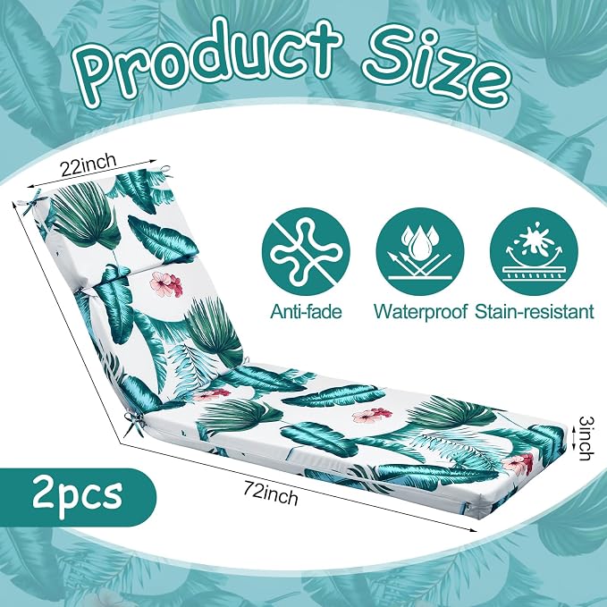 2 Pcs Indoor Outdoor Chaise Lounge Cushions 72 x 22 Inches Sponge Bench Outdoor - Image 2