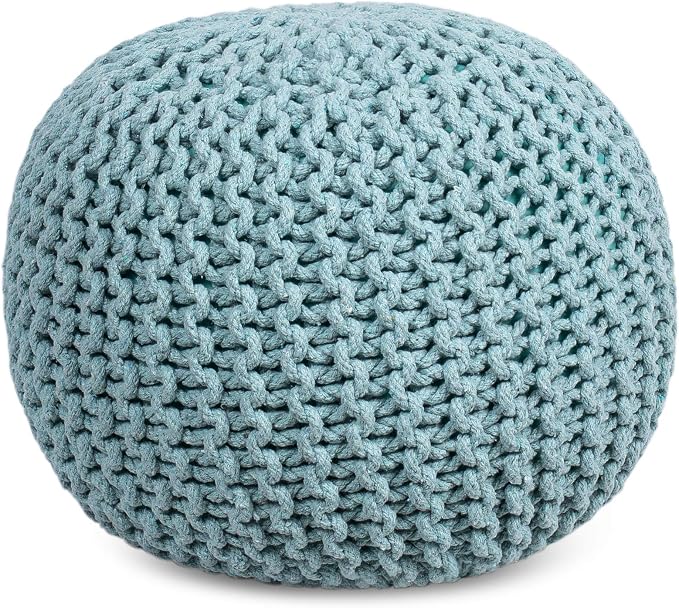 BIRDROCK HOME Round Pouf Ottoman | Cotton Braided Round Foot Stool | Bedroom - Image 5