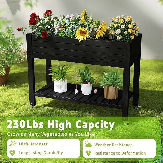 Raised Garden Bed with Legs, 33.66" Tall Self-Watering Resin Planter Box with - Image 6