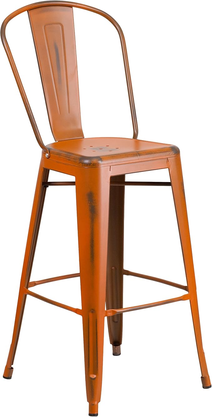 EMMA + OLIVER Commercial Grade 30" H Distressed Orange Metal Indoor-Outdoor - Image 3