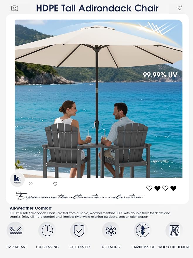 KINGYES Tall Adirondack Chairs Set of 4 - Image 7