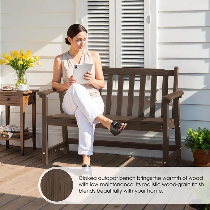 Ciokea 48" Outdoor Bench, HDPE Weatherproof Porch Bench, 2-Person Garden Benches - Image 5