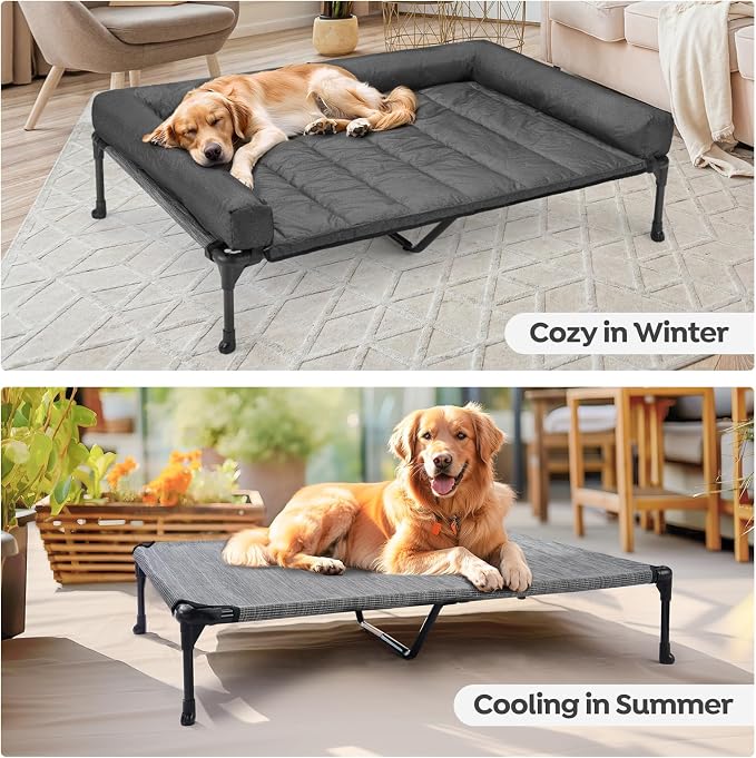 Veehoo Cooling Elevated Dog Bed Add Removable Waterproof Bolster Cushion Mat - Image 5