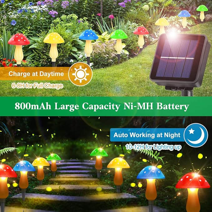 Solar Garden Decor Lights, Solar Powered Mushroom Outdoor Waterproof Long - Image 2