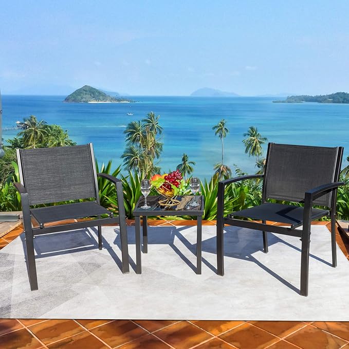 Homall 3 Pieces Patio Furniture Set Outdoor Patio Conversation Textilene Bistro - Image 2