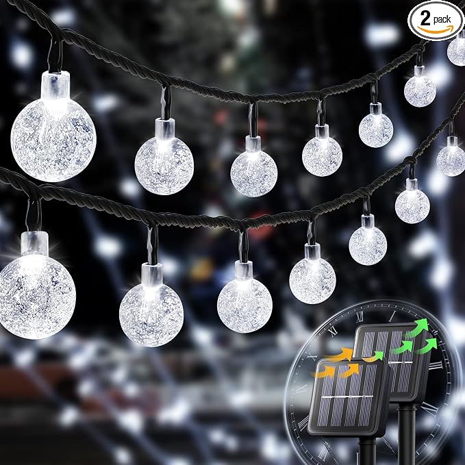 2-Pack 30 LED 20FT Solar String Lights Outdoor, Crystal Globe Lights by Pellimo