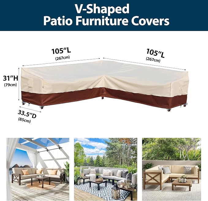 Outdoor Sectional Cover-V-Shaped Patio Furniture Covers Waterproof Rip-Stop - Image 3