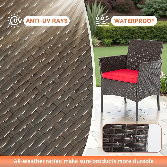 FDW Patio Furniture Set PE Rattan Patio Set Wicker Outdoor Furniture Bistro Set - Image 6