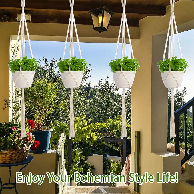 Macrame Plant Hangers Indoor Macrame, 4 Pack Hanging Planter Holder - Image 6