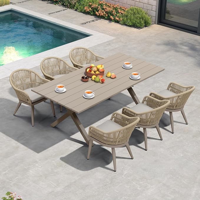 PURPLE LEAF 7 Pieces Longer Patio Dining Set by PURPLELEAF
