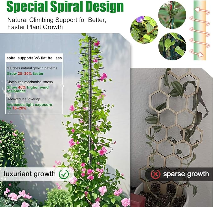 Spiral Frame Trellis for Climbing Plants Outdoor -72" Tall Heavy Duty Metal - Image 3