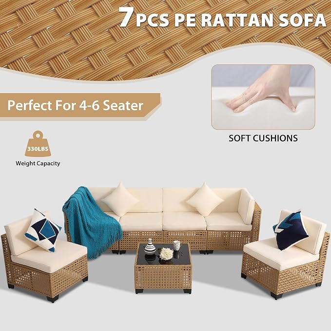 KIGOTY Patio Furniture Set, 7 Pieces Modular Outdoor Sectional Sofa, PE Rattan - Image 4