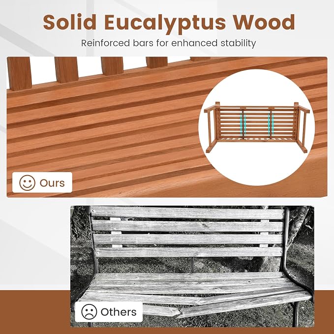 Tangkula Outdoor Garden Bench, 2-Person Eucalyptus Wood Bench - Image 9