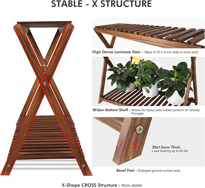 Wood Plant Stand Indoor Outdoor 2 Tiers Flower Stand Corner Stepped Planter - Image 4