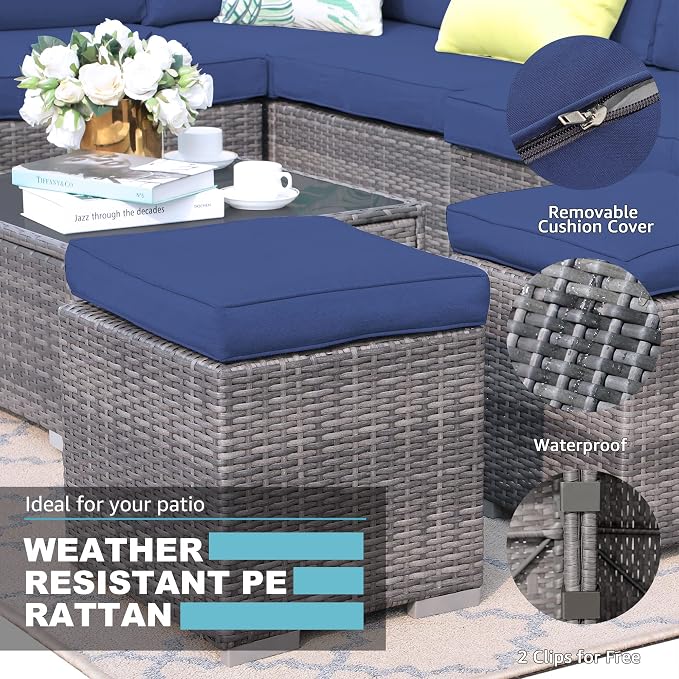 Patiorama 2 Pieces Assembled Outdoor Patio Ottoman, Indoor Outdoor All-Weather - Image 4