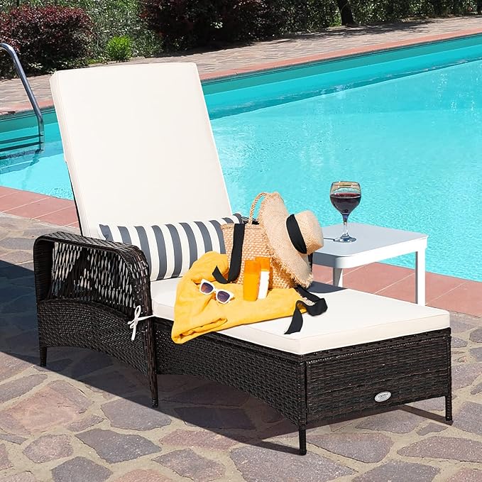 Tangkula Wicker Chaise Lounge Outdoor Set of 2, Patio Rattan Reclining Chaise - Image 4