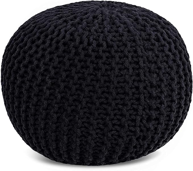 FRELISH DECOR Round Pouf Ottoman Hand Knitted 100% Cotton Pouf Foot Stool by FrelishDecor