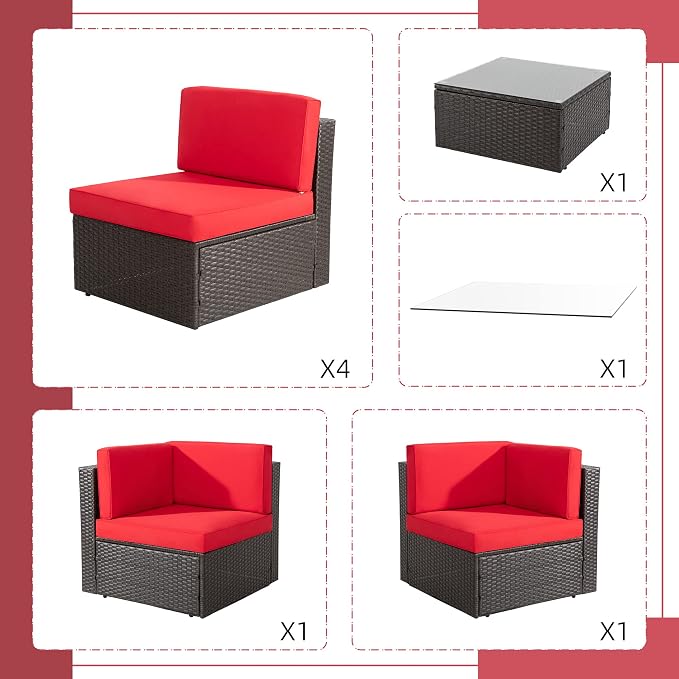 Shintenchi 7 Pieces Patio Furniture Sets Outdoor All-Weather Sectional Patio - Image 5