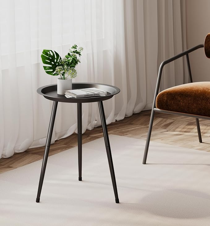 SYQ Small Black Side Table, Modern Round Metal end Table, Simple Circle Accent - Image 7