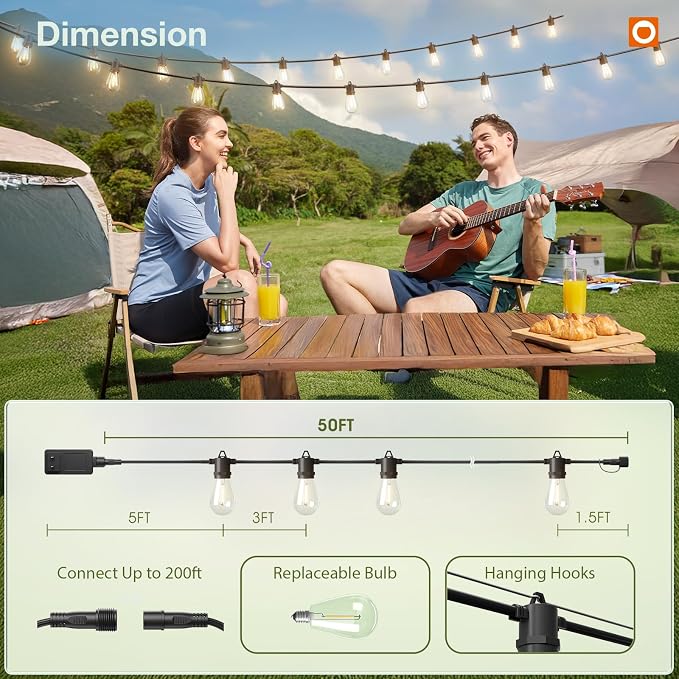 addlon 50FT LED Outdoor String Lights, Remote Dimmable Patio Lights - Image 6