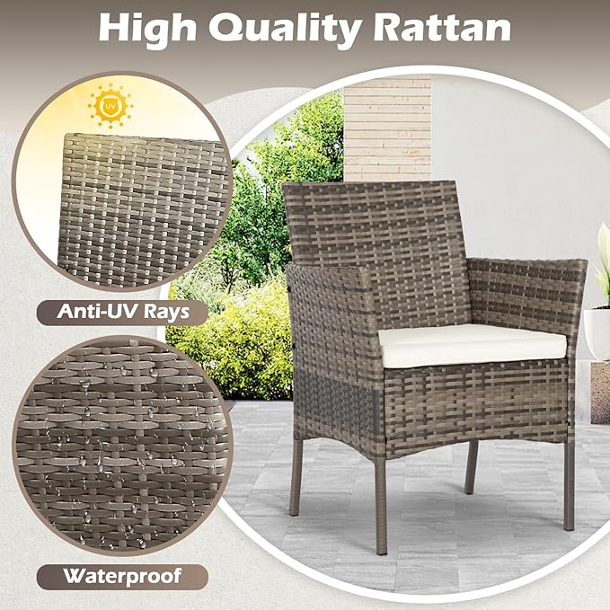FDW | 4-Piece Patio Furniture Set | Gray & Khakhi | Outdoor Wicker Furniture - Image 5