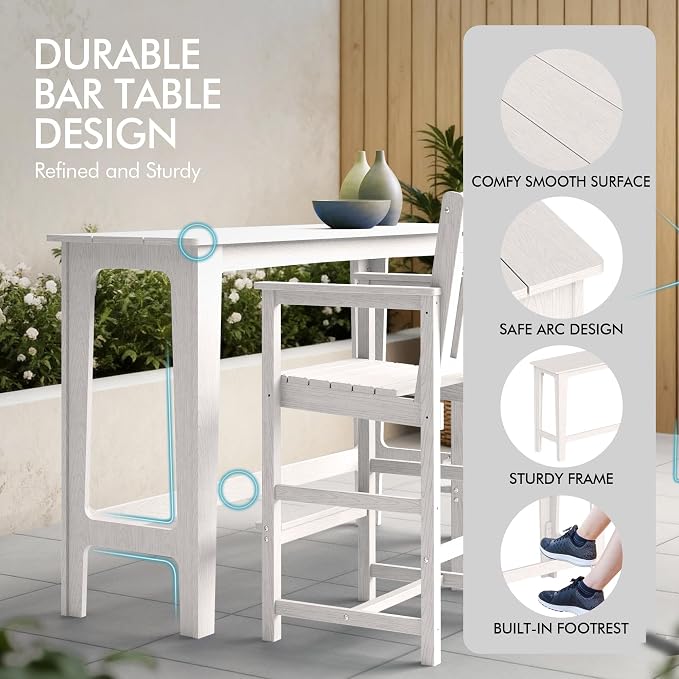 Ciokea 3 Pcs Outdoor Bar Height Table Set, Heavy-Duty All-Weather HDPE Patio - Image 5
