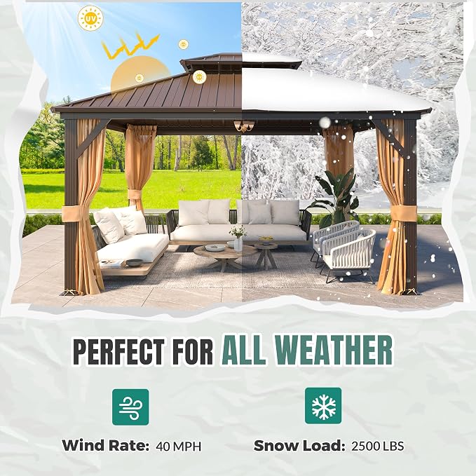 MELLCOM 10' x 12' Gazebo, Hardtop Double Roof Gazebo - Image 7