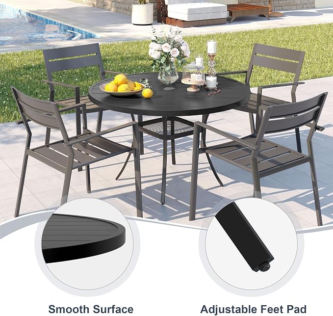 VICLLAX 5 Pieces Patio Outdoor Dining Set, 40.6" Round Metal Table - Image 6