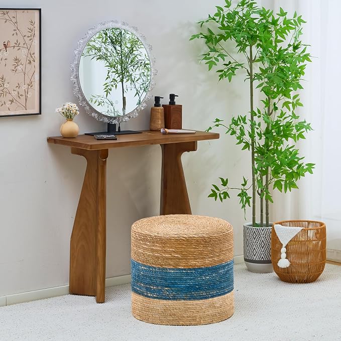 Wimarsbon 18'' Ottoman Pouf, Natural Braided Poof, Rustic Handweave Lounge - Image 5