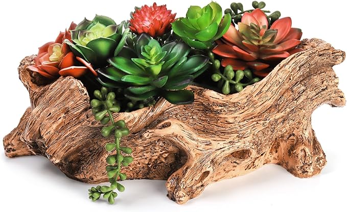 Tebery Artificial Driftwood Stump Log Planter Vintage Cactus Container by Tebery