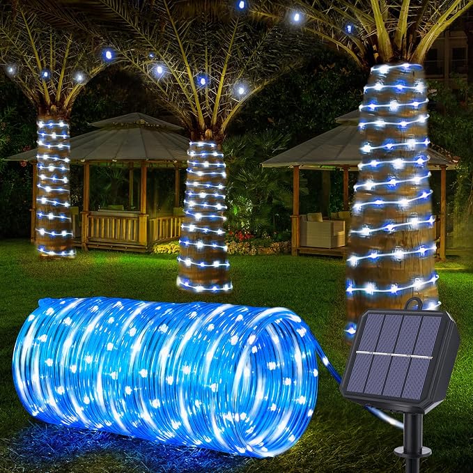 Solar Rope Lights, 66ft 200LED Solar String Lights, 8 Modes Waterproof Solar by Jnaurb