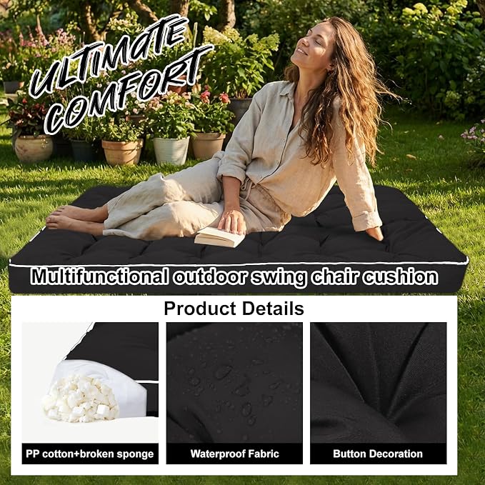 Waterproof Porch Swing Cushion Replacement, Thick 4" 2–3 Seat Outdoor Swing - Image 3
