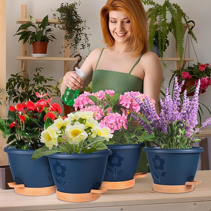 Plastic Plant Pots 10 Inch Set of 4, Self Watering Pots - Image 5