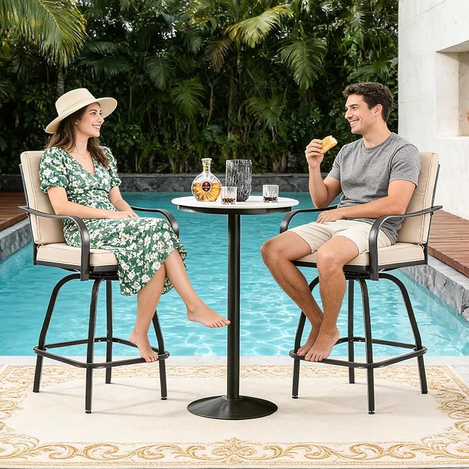 Outdoor Swivel Bar Stools Set of 2, Bar Height Patio Chairs - Image 6