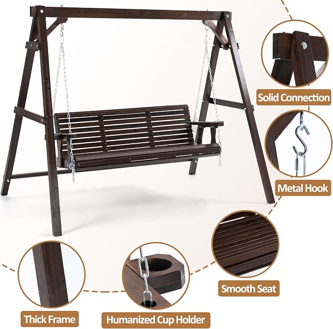 Finnhomy Heavy Duty 880 LBS Wooden Porch Swing Frame, Wooden Patio Swing Chair - Image 5