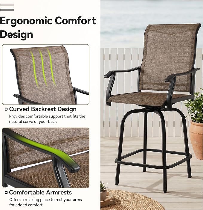 Outdoor Swivel Bar Stools Set of 2, All-Weather Metal Patio Bar Height Chairs - Image 6