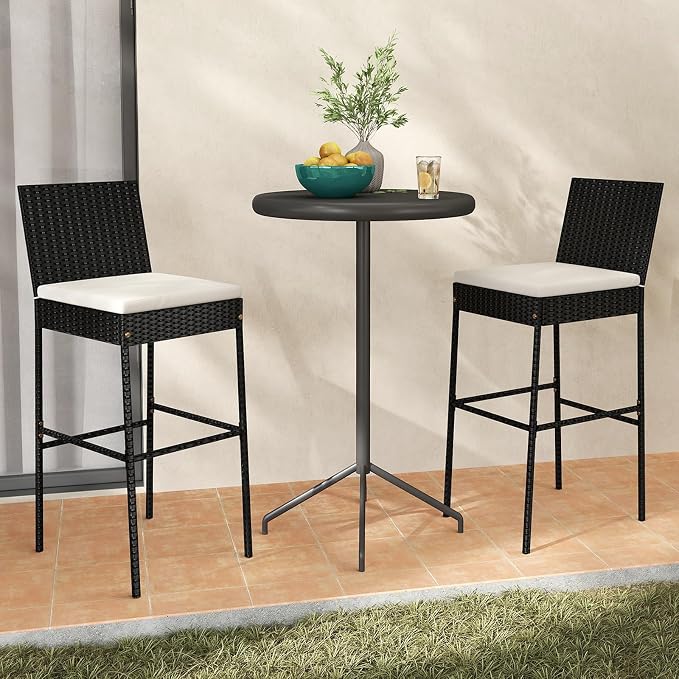 Tangkula Set of 2 Patio Wicker Barstools, Outdoor Bar Height Chair w/Soft Seat - Image 8