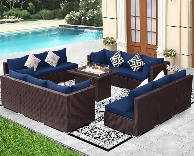 NICESOUL 13 Piece Patio Furniture w/Fireplace, Elegant Outdoor Seating w/Firepit - Image 2