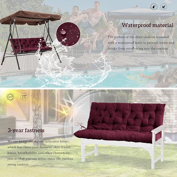 Outside Benches Cushion with Backrest, Thicken Waterproof Swing Cushions 2/3 - Image 6