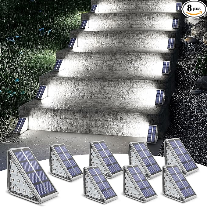 NIORSUN Solar Step Lights for Outside, 8 Pack Solar Stair Lights Outdoor by NIORSUN