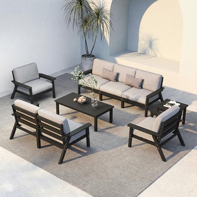 HDPE 7 Piece Patio Furniture Set, HDPE Outdoor Sectional by PatioKingdom