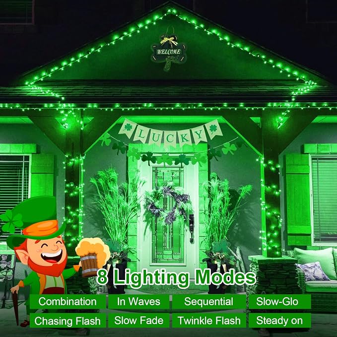 QITONG 4 Pack Solar St. Patricks Fairy Lights, Each 33ft 100 LED Green - Image 4