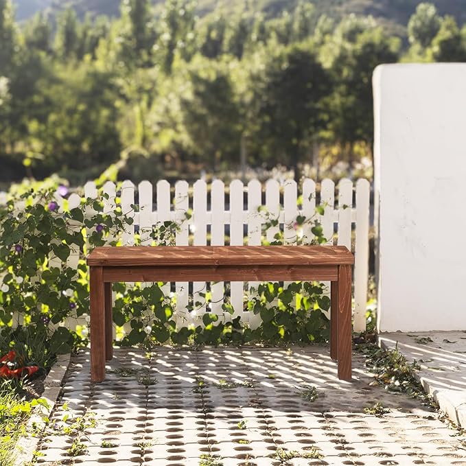 VINGLI Outdoor Wooden Bench, 40” Porch Bench Outdoor Backless Garden Bench - Image 7