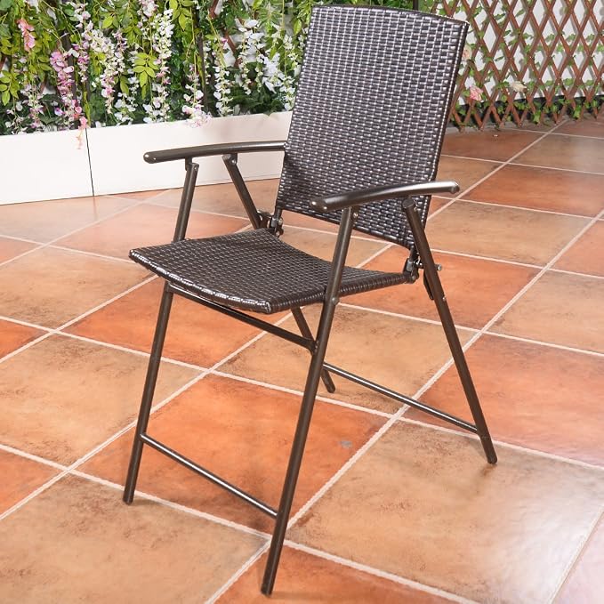 Giantex Set of 4 Folding Wicker Rattan Bar Chairs High Stool - Image 3